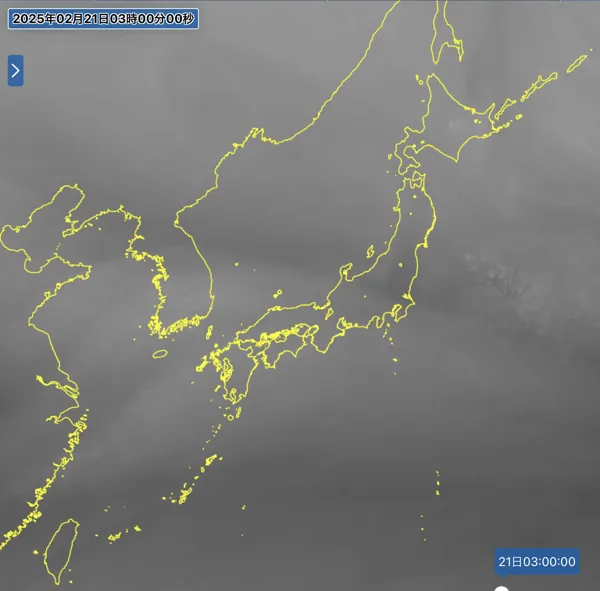 2025年2月21日3時の日本周辺の衛星水蒸気画像