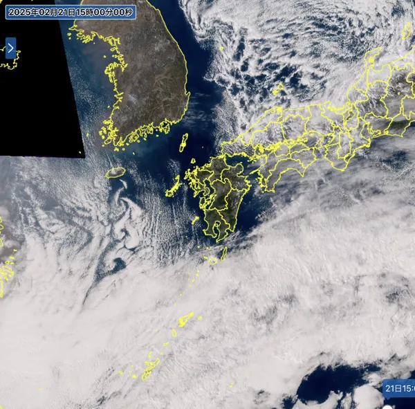 2025年2月21日15時の日本周辺の衛星可視画像