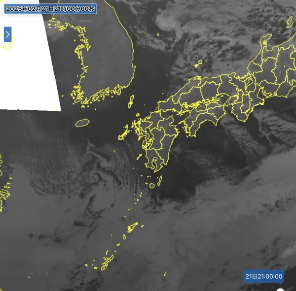 2025年2月21日21時の日本周辺の衛星赤外画像