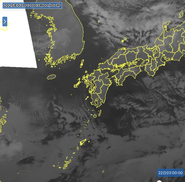 2025年2月22日3時の日本周辺の衛星赤外画像