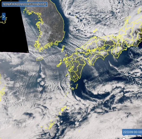 2025年2月22日9時の日本周辺の衛星可視画像