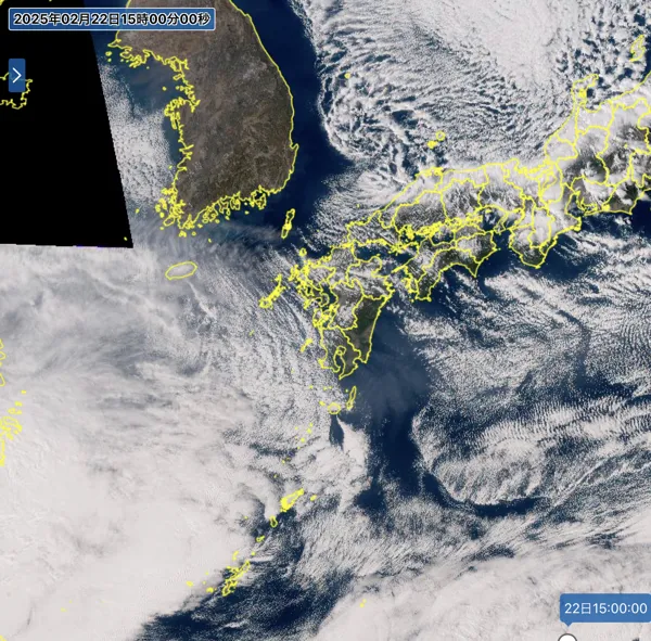 2025年2月22日15時の日本周辺の衛星可視画像