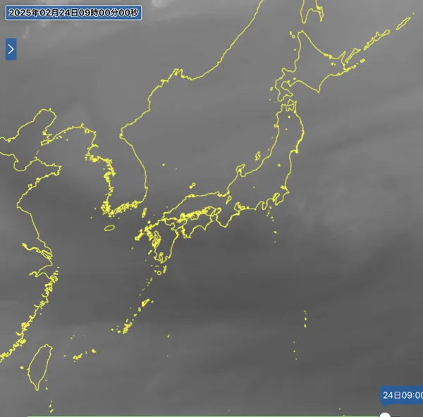 2025年2月24日9時の日本周辺の衛星水蒸気画像