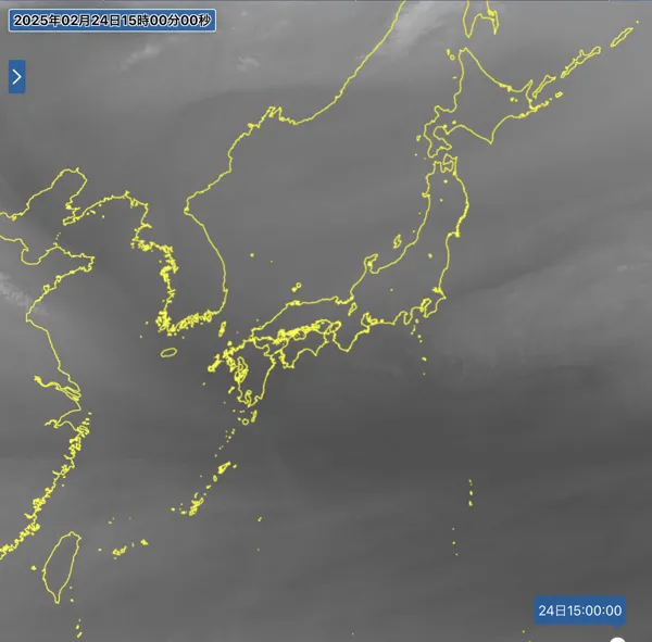 2025年2月24日15時の日本周辺の衛星水蒸気画像