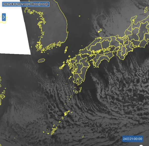 2025年2月24日21時の日本周辺の衛星赤外画像