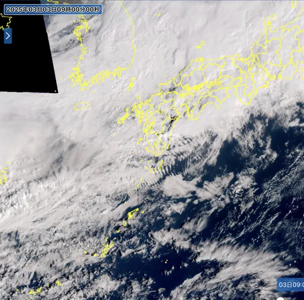 2025年3月3日9時の日本周辺の衛星可視画像
