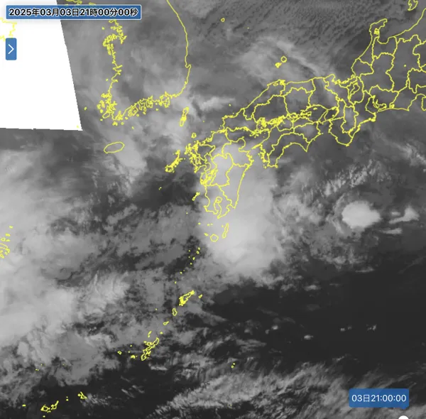 2025年3月3日21時の日本周辺の衛星赤外画像
