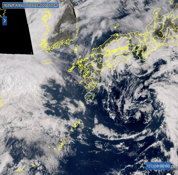 2025年3月12日9時の日本周辺の衛星可視画像