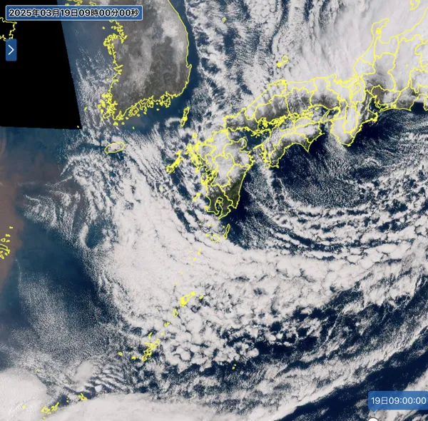 2025年3月19日9時の日本周辺の衛星可視画像