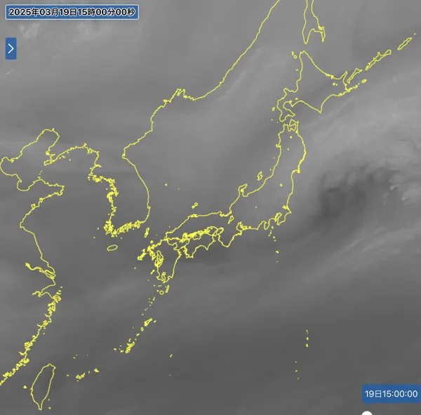 2025年3月19日15時の日本周辺の衛星水蒸気画像
