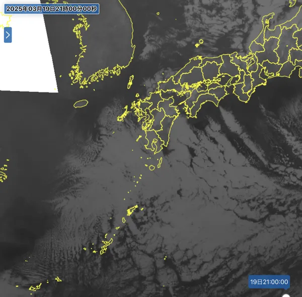 2025年3月19日21時の日本周辺の衛星赤外画像