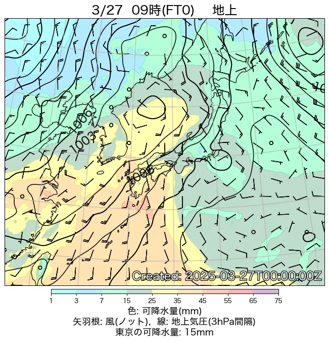 2025年3月27日の日本周辺の地上天気図（9時）