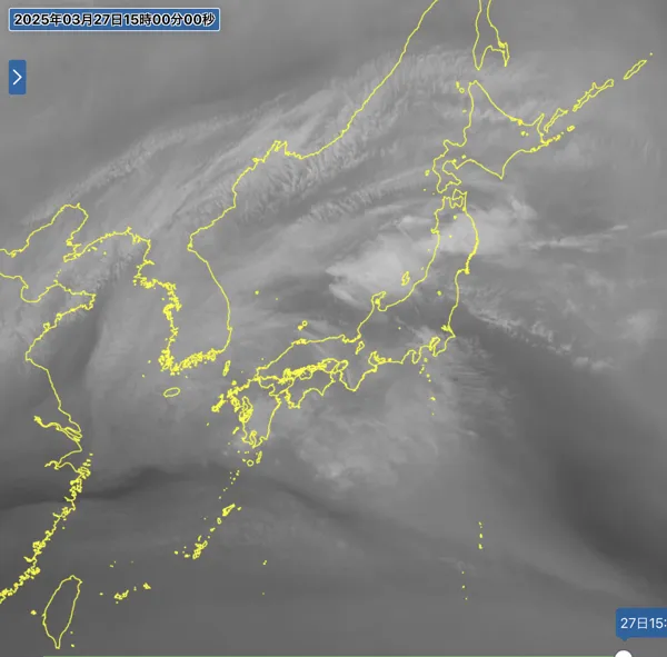 2025年3月27日15時の日本周辺の衛星水蒸気画像