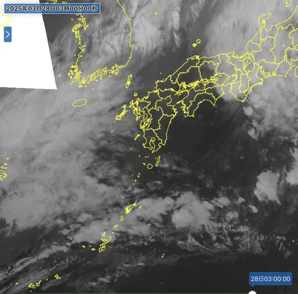 2025年3月28日3時の日本周辺の衛星赤外画像