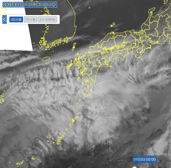 2025年4月1日3時の日本周辺の衛星赤外画像