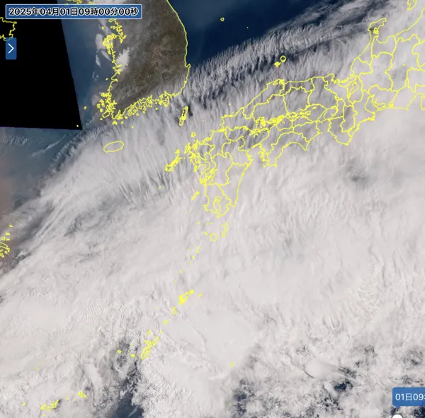 2025年4月1日9時の日本周辺の衛星可視画像