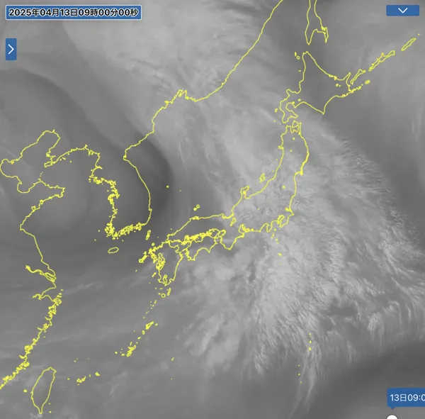 2025年4月13日9時の日本周辺の衛星水蒸気画像