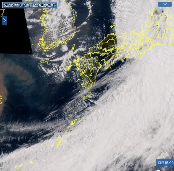 2025年4月13日15時の日本周辺の衛星可視画像