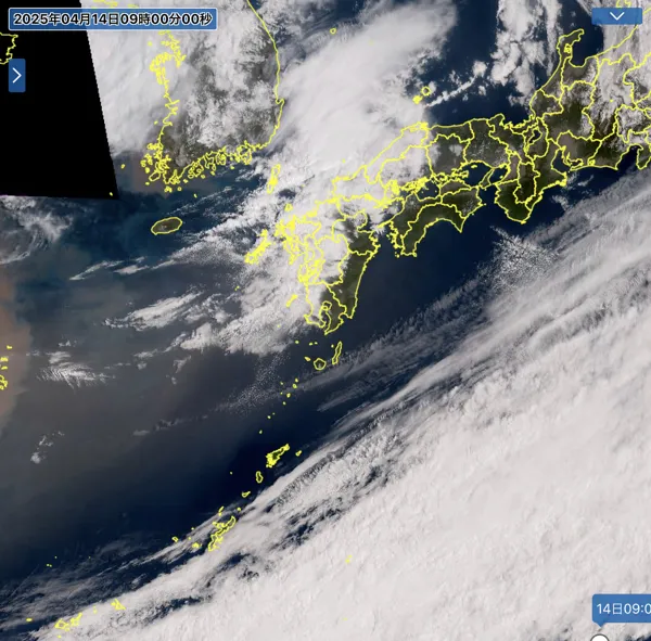 2025年4月14日9時の日本周辺の衛星可視画像