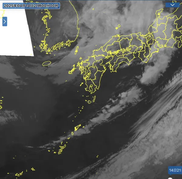 2025年4月14日21時の日本周辺の衛星赤外画像