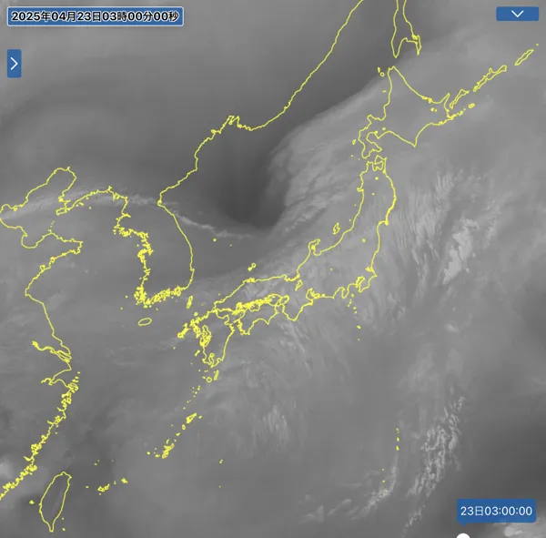 2025年4月23日3時の日本周辺の衛星水蒸気画像