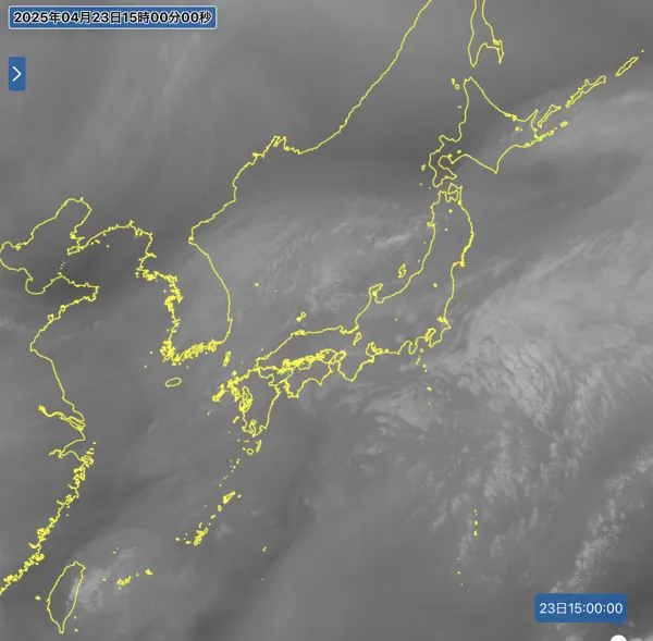 2025年4月23日15時の日本周辺の衛星水蒸気画像