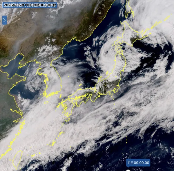 2025年5月11日の日本周辺の衛星画像（9時）