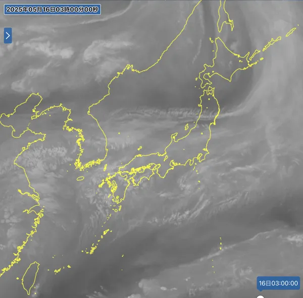 2025年5月16日3時の日本周辺の衛星水蒸気画像
