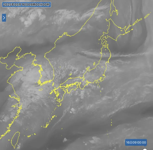 2025年5月16日9時の日本周辺の衛星水蒸気画像