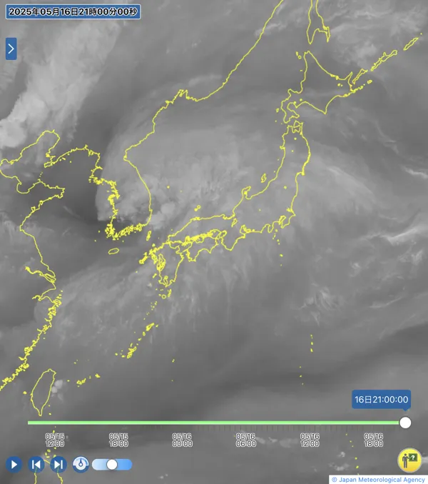 2025年5月16日21時の日本周辺の衛星水蒸気画像