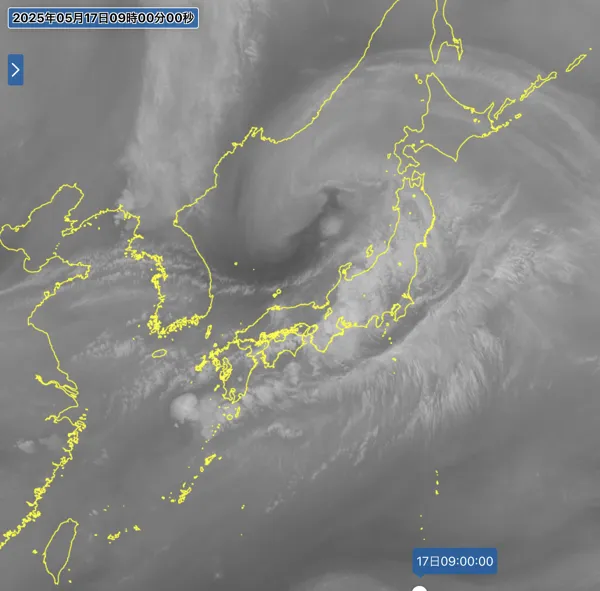 2025年5月17日の日本周辺の衛星水蒸気画像（9時）