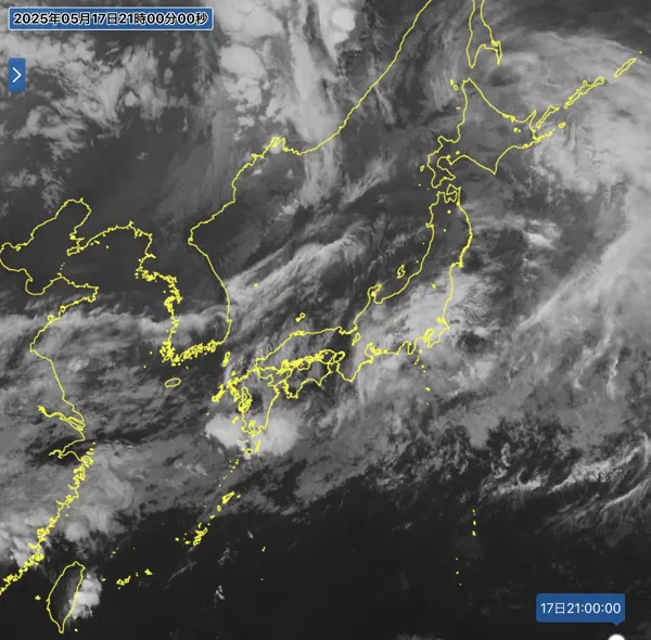 2025年5月17日の日本周辺の衛星画像（21時）
