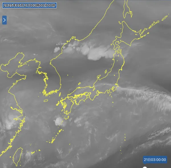 2025年5月21日3時の日本周辺の衛星水蒸気画像