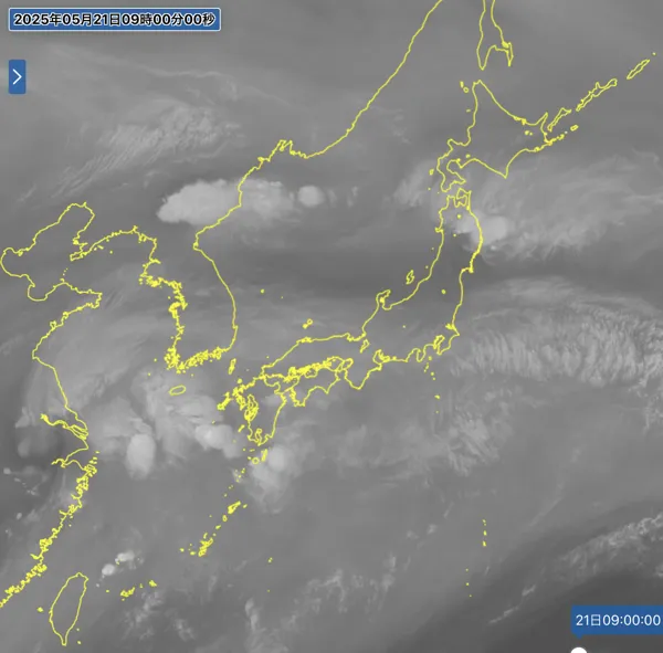 2025年5月21日9時の日本周辺の衛星水蒸気画像
