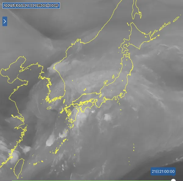 2025年5月21日21時の日本周辺の衛星水蒸気画像