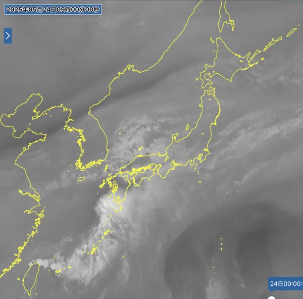 2025年5月24日9時の日本周辺の衛星水蒸気画像