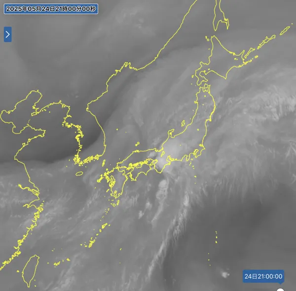 2025年5月24日21時の日本周辺の衛星水蒸気画像