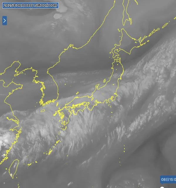 2025年6月8日15時の日本周辺の衛星水蒸気画像