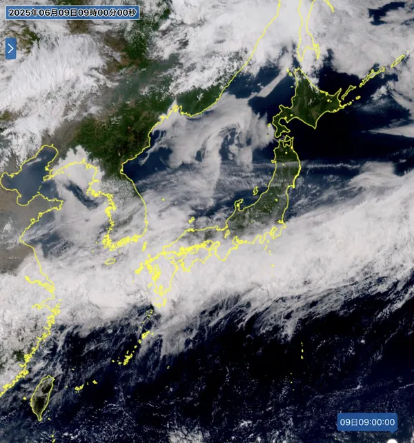 2025年6月9日の日本周辺の衛星画像（9時）