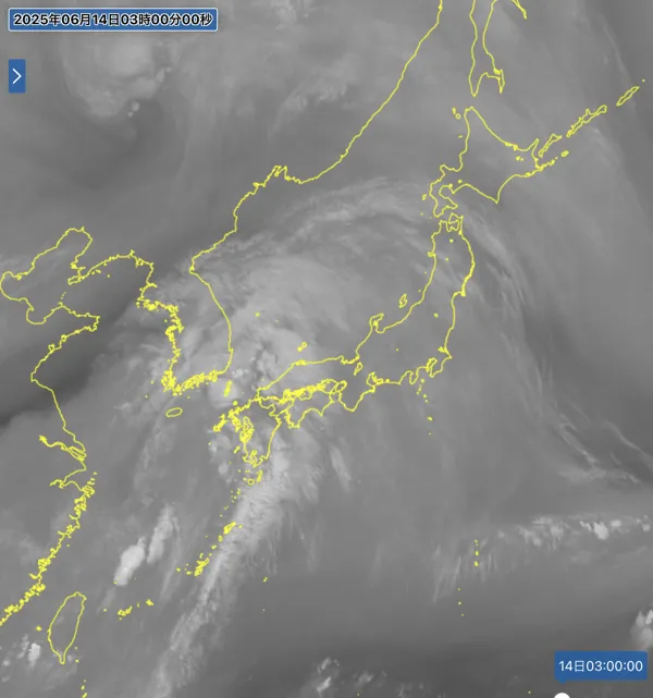 2025年6月14日3時の日本周辺の衛星水蒸気画像