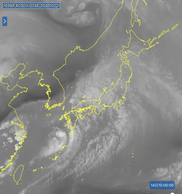 2025年6月14日15時の日本周辺の衛星水蒸気画像