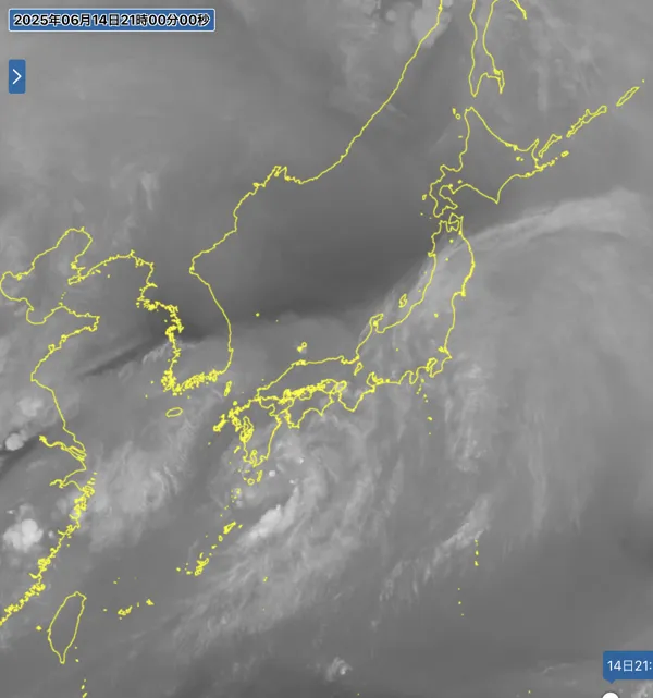 2025年6月14日21時の日本周辺の衛星水蒸気画像