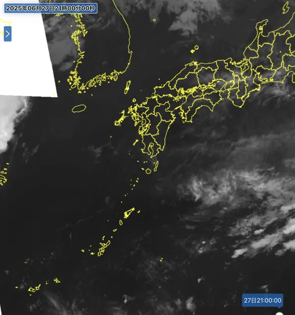 2025年6月27日21時の日本周辺の衛星赤外画像