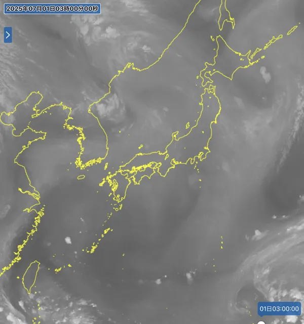 日本周辺の衛星水蒸気画像（3時）