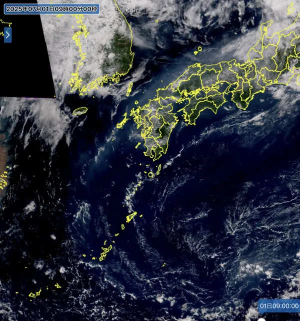 2025年7月1日9時の日本周辺の衛星可視画像