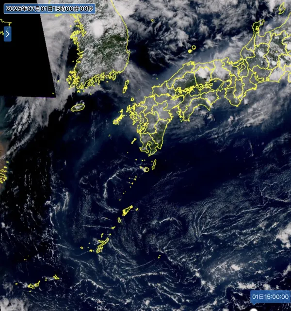 2025年7月1日15時の日本周辺の衛星可視画像