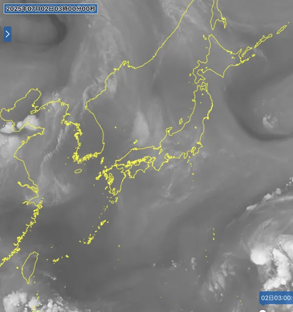 2025年7月2日3時の日本周辺の衛星水蒸気画像