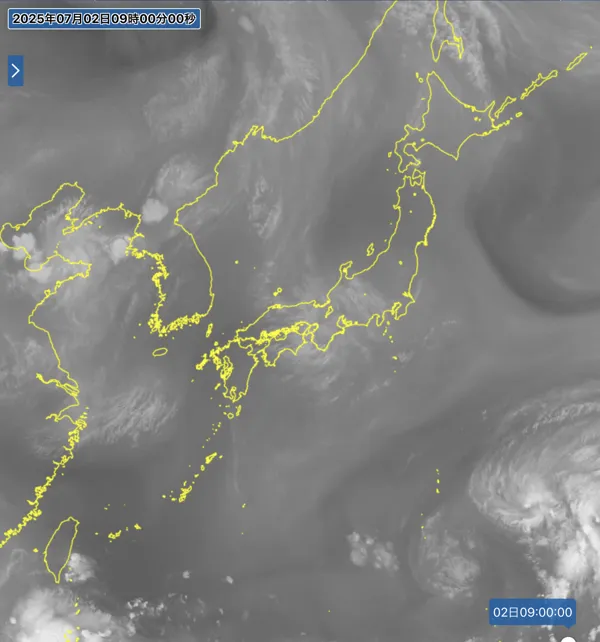 2025年7月2日9時の日本周辺の衛星水蒸気画像