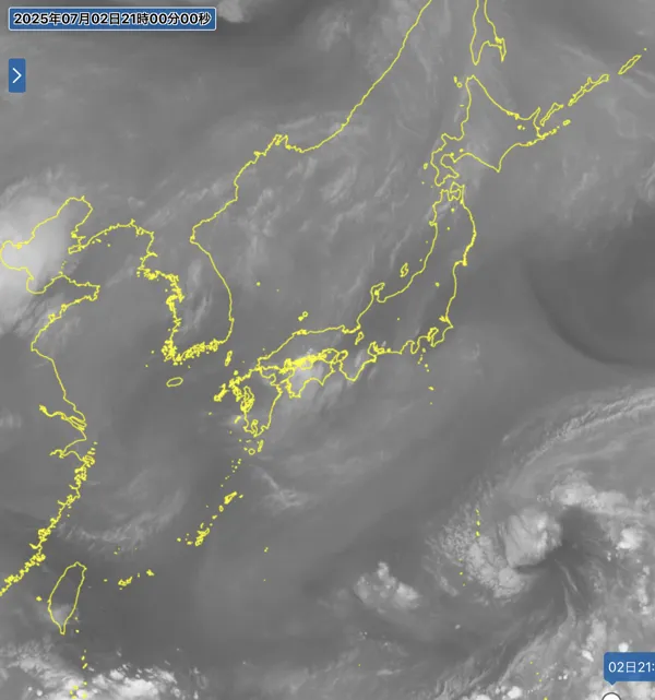 2025年7月2日21時の日本周辺の衛星水蒸気画像