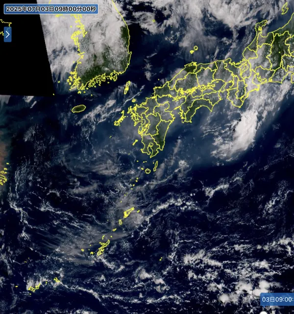 2025年7月3日9時の日本周辺の衛星可視画像